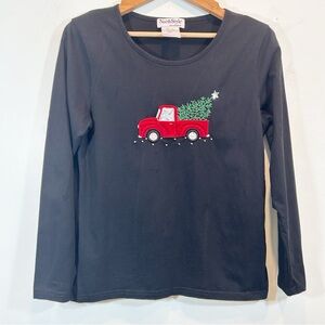 NorthStyle Black Long Sleeve with Red Truck Christmas Tree Design Medium Holiday